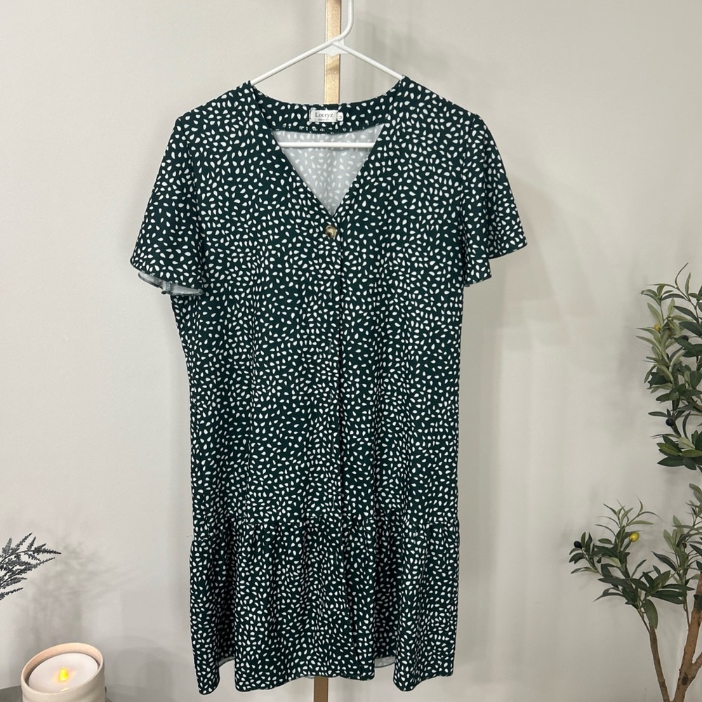 Elegant Dark Green Patterned Midi Dress